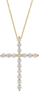 14K Gold Round Natural Diamond Cross Necklace or Pendant – up to 1 1/4 CTW - Yellow Gold