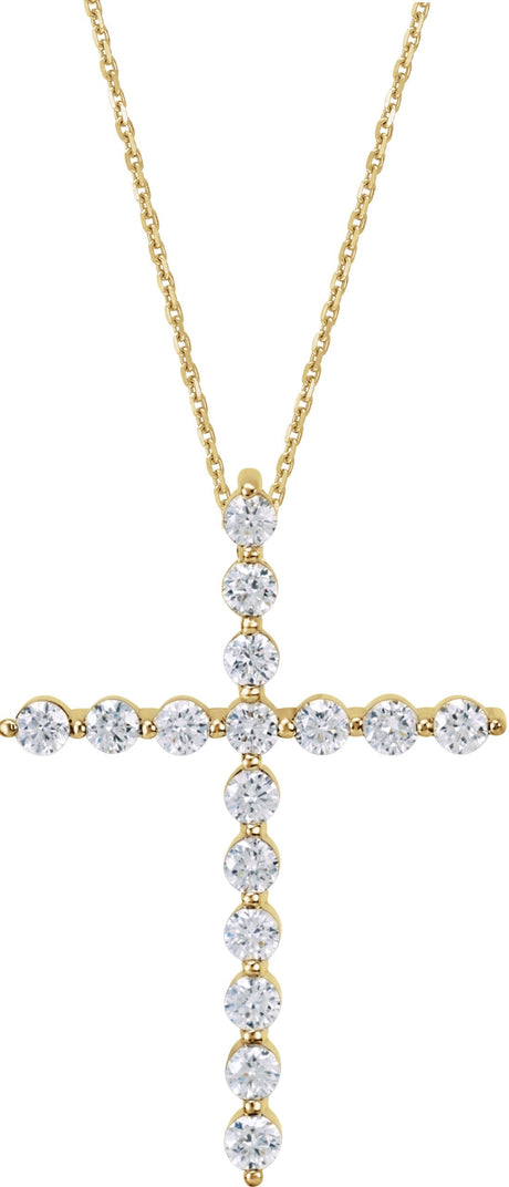 14K Gold Round Natural Diamond Cross Necklace or Pendant – up to 1 1/4 CTW - Yellow Gold