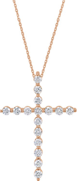 14K Gold Round Natural Diamond Cross Necklace or Pendant – up to 1 1/4 CTW - Rose Gold