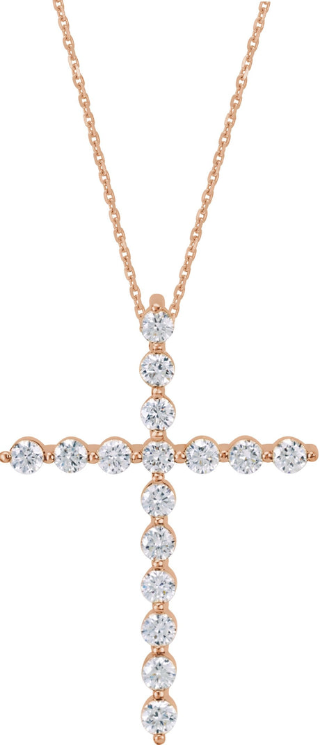 14K Gold Round Natural Diamond Cross Necklace or Pendant – up to 1 1/4 CTW - Rose Gold