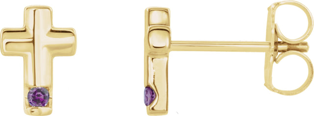 14K Gold Round Natural Alexandrite Accented Cross Earrings - Yellow Gold
