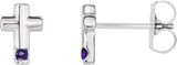 Platinum Round Natural Amethyst Accented Cross Earrings