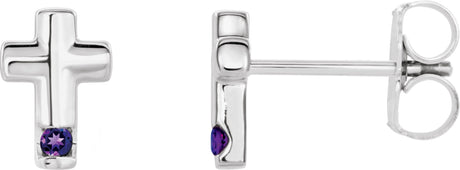 Platinum Round Natural Amethyst Accented Cross Earrings