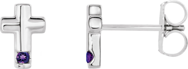 Platinum Round Natural Amethyst Accented Cross Earrings