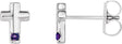 14K Gold Round Natural Amethyst Accented Cross Earrings - White Gold