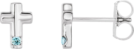 Platinum Round Natural Aquamarine Accented Cross Earrings