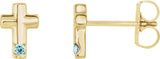 14K Gold Round Natural Aquamarine Accented Cross Earrings - Yellow Gold