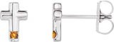 14K Gold Round Natural Citrine Accented Cross Earrings - White Gold