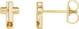 14K Gold Round Natural Citrine Accented Cross Earrings - Yellow Gold