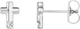 Platinum Round Natural Diamond Accented Cross Earrings