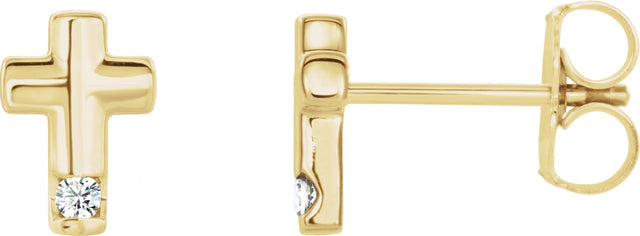14K Gold Round Natural Diamond Accented Cross Earrings – 1.5mm Stones - Yellow Gold