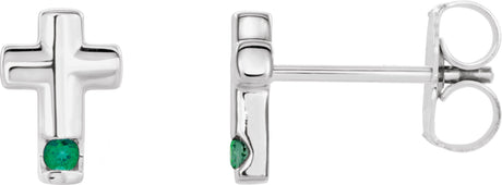 Platinum Round Lab-Grown Emerald Accented Cross Earrings