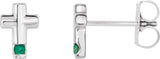 Platinum Round Natural Emerald Accented Cross Earrings