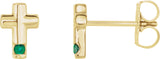 14K Gold Round Lab-Grown Emerald Accented Cross Earrings - Yellow Gold
