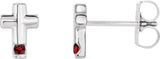 Platinum Round Natural Mozambique Garnet Accented Cross Earrings