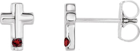 14K Gold Round Natural Mozambique Garnet Accented Cross Earrings - White Gold