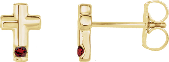 14K Gold Round Natural Mozambique Garnet Accented Cross Earrings - Yellow Gold