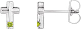 Platinum Round Natural Peridot Accented Cross Earrings