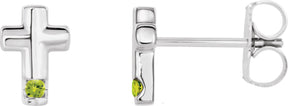 Platinum Round Natural Peridot Accented Cross Earrings
