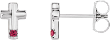 Platinum Round Natural Ruby Accented Cross Earrings