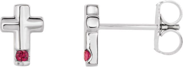 Platinum Round Natural Ruby Accented Cross Earrings