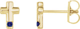 14K Gold Round Natural Blue Sapphire Accented Cross Earrings - Yellow Gold