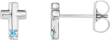 Platinum Round Natural Blue Zircon Accented Cross Earrings