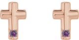 14K Gold Round Natural Alexandrite Accented Cross Earrings - Rose Gold - view 2