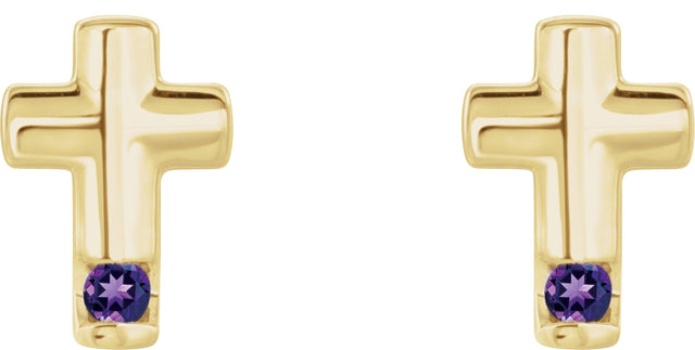 14K Gold Round Natural Amethyst Accented Cross Earrings - Yellow Gold - view 2