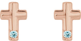 14K Gold Round Natural Aquamarine Accented Cross Earrings - Rose Gold - view 2
