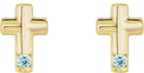 14K Gold Round Natural Aquamarine Accented Cross Earrings - Yellow Gold - view 2