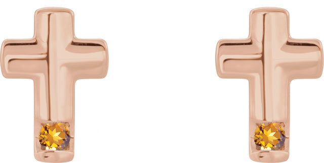 14K Gold Round Natural Citrine Accented Cross Earrings - Rose Gold - view 2