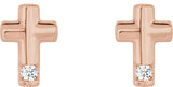 14K Gold Round Natural Diamond Accented Cross Earrings – 1.5mm Stones - Rose Gold - view 2