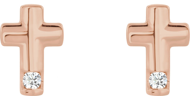 14K Gold Round Natural Diamond Accented Cross Earrings – 1.5mm Stones - Rose Gold - view 2