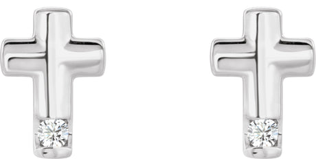 Platinum Round Natural Diamond Accented Cross Earrings - view 2