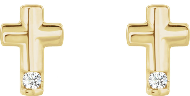 14K Gold Round Natural Diamond Accented Cross Earrings – 1.5mm Stones - Yellow Gold - view 2