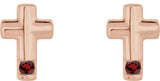14K Gold Round Natural Mozambique Garnet Accented Cross Earrings - Rose Gold - view 2