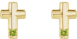 14K Gold Round Natural Peridot Accented Cross Earrings - Yellow Gold - view 2