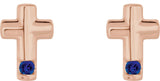 14K Gold Round Natural Blue Sapphire Accented Cross Earrings - Rose Gold - view 2