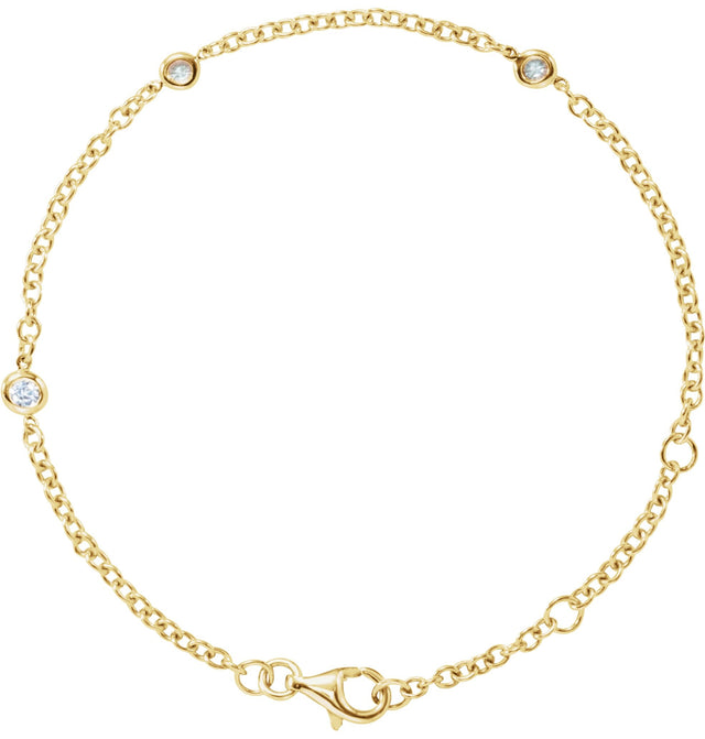 14K Gold Round Natural Diamond Bezel-Set Station Bracelet - Yellow Gold - view 3