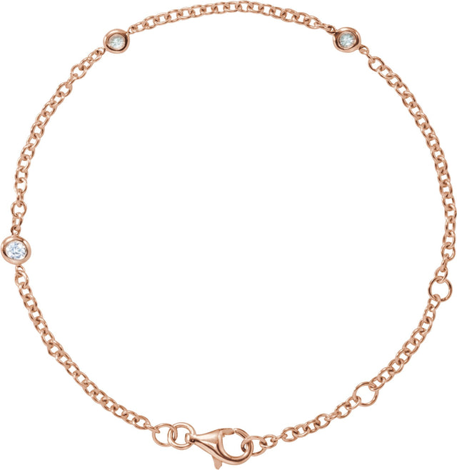 14K Gold Round Natural Diamond Bezel-Set Station Bracelet - Rose Gold - view 3