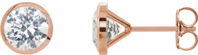 14K Gold Natural Diamond Round Bezel-Set Cocktail-Style Stud Earrings - Rose Gold