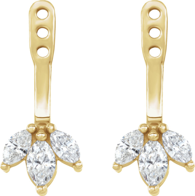 14K Gold Natural Diamond Cluster Front-Back Earring Jackets - Yellow Gold - view 2