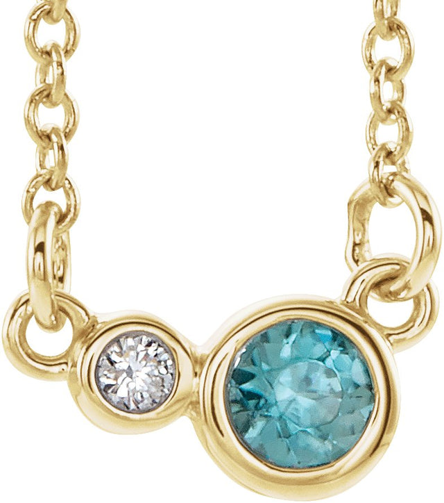 14K Gold Round Natural Blue Zircon Accented Bezel-Set Necklace - Yellow Gold