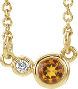 14K Gold Round Natural Citrine Accented Bezel-Set Necklace - Yellow Gold