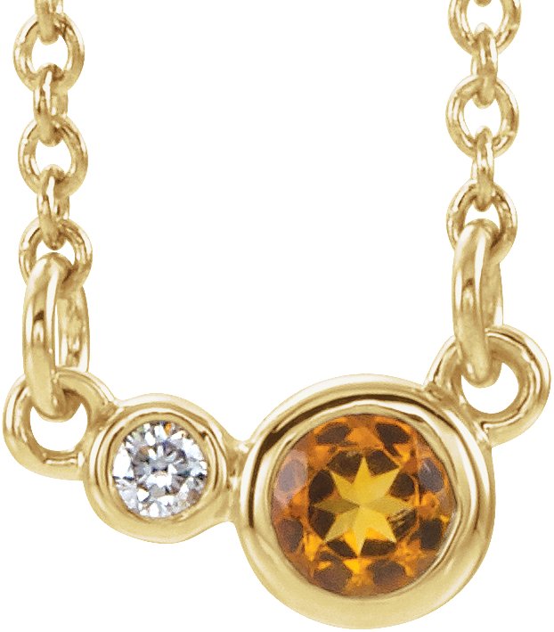 14K Gold Round Natural Citrine Accented Bezel-Set Necklace - Yellow Gold