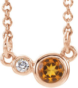 14K Gold Round Natural Citrine Accented Bezel-Set Necklace - Rose Gold