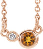 14K Gold Round Natural Citrine Accented Bezel-Set Necklace - Rose Gold