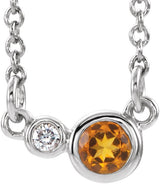 14K Gold Round Natural Citrine Accented Bezel-Set Necklace - White Gold