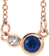 14K Gold Round Lab-Grown Blue Sapphire Accented Bezel-Set Necklace - Rose Gold